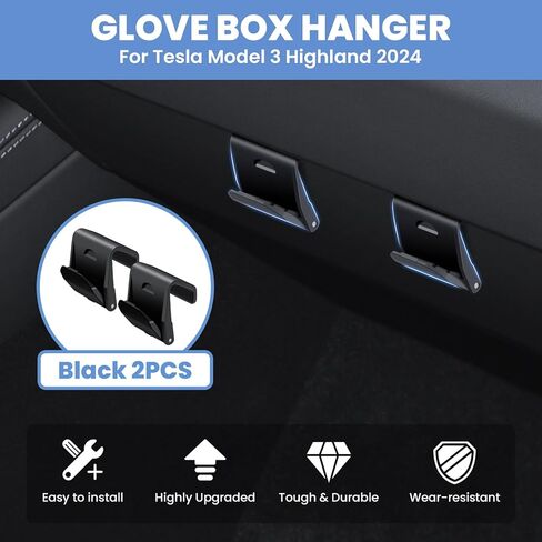 مخصص صالح لخطافات صندوق القفازات 2024 تسلا نموذج 3 صندوق القفازات المرتفعات المنظم حقيبة حامل تخزين شماعات كليب ABS المواد المرتفعات الملحقات الأسود 2 قطعة in Kuwait