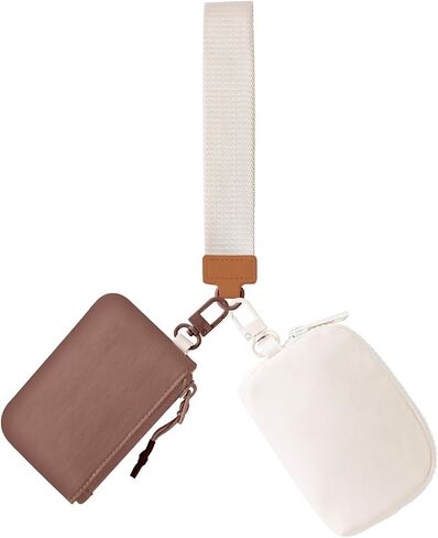 Dual Pouch Wristlet Keychain Wallets for Women with 2 Detachable Zipper Coin Purse - Small and Portable Mini Card Wallet for Women Men Black+Black in Saudi Arabia