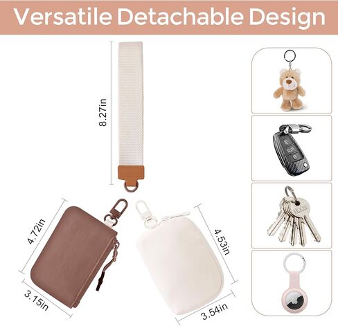 Dual Pouch Wristlet Keychain Wallets for Women with 2 Detachable Zipper Coin Purse - Small and Portable Mini Card Wallet for Women Men Black+Black in Saudi Arabia