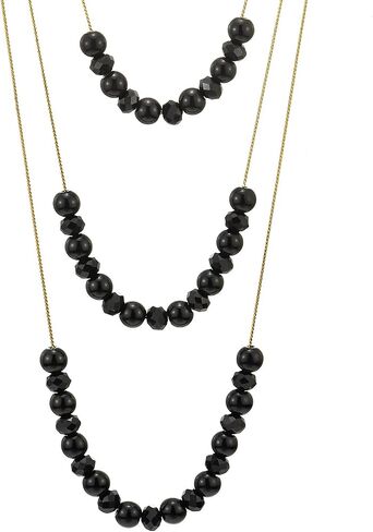 COOLSTEELANDBEYOND Gold Statement Necklace Three-Strand Waterfall Long Chains with Black Gem Stone Beads String Pendant in Saudi Arabia