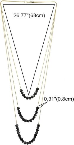 COOLSTEELANDBEYOND Gold Statement Necklace Three-Strand Waterfall Long Chains with Black Gem Stone Beads String Pendant in Saudi Arabia