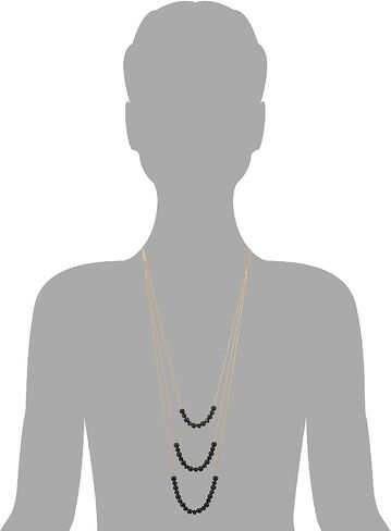 COOLSTEELANDBEYOND Gold Statement Necklace Three-Strand Waterfall Long Chains with Black Gem Stone Beads String Pendant in Saudi Arabia