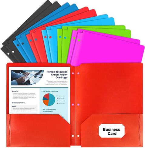 HABGP Two Pocket Folder with Prongs, 5 Color Paper Folders with Pockets and Business Card Holder, Folders with Pocket Fit Letter Size, Organizing Papers in School, Office & Business in Kuwait