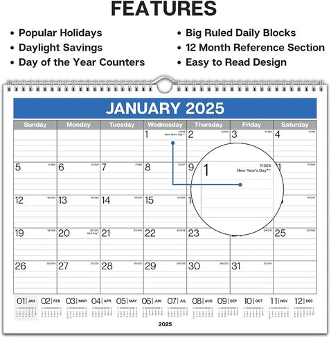 Dunwell Large Wall Calendar 2024-2025 - (Colorful) 12x15 Wall Calendar, Use Now to December 2025, Big 15 x 12 Hanging Calendar or Monthly Calendar for Desk, 2024-25 Academic Calendar in Saudi Arabia