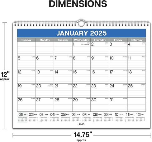 Dunwell Large Wall Calendar 2024-2025 - (Colorful) 12x15 Wall Calendar, Use Now to December 2025, Big 15 x 12 Hanging Calendar or Monthly Calendar for Desk, 2024-25 Academic Calendar in Saudi Arabia