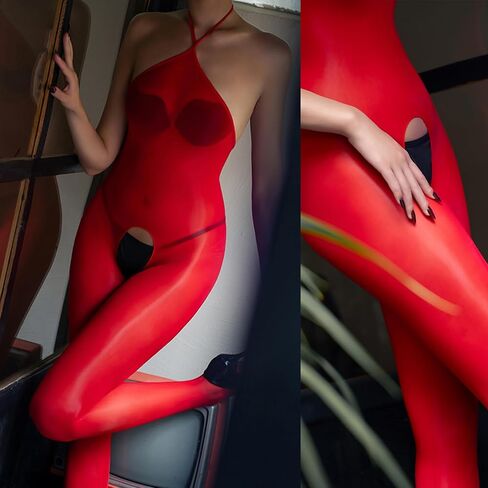 Women's Oil Shiny Bodystocking Sexy Body Stockings Neck Sling Bodysuit Catsuit Nylon Shiny Pantyhose 5D in Saudi Arabia
