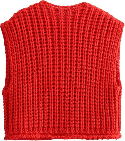 Ainangua Sleeveless Cropped Cardigan for Women Casual Chunky Knit Tank Tops Button Down Open Front Sweater Vest with Pockets in Saudi Arabia