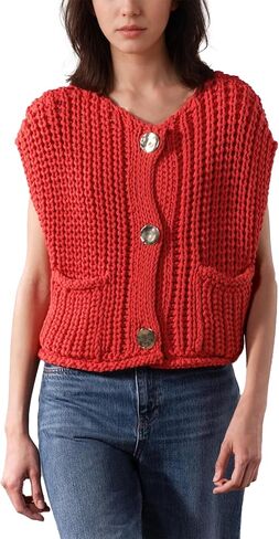 Ainangua Sleeveless Cropped Cardigan for Women Casual Chunky Knit Tank Tops Button Down Open Front Sweater Vest with Pockets in Saudi Arabia
