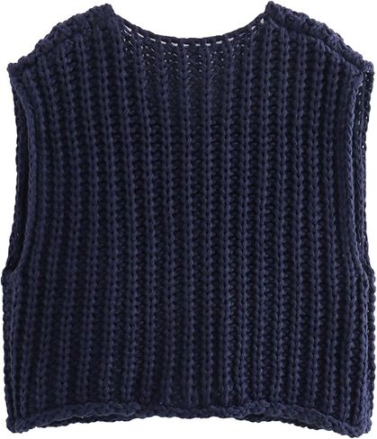 Ainangua Sleeveless Cropped Cardigan for Women Casual Chunky Knit Tank Tops Button Down Open Front Sweater Vest with Pockets in Saudi Arabia