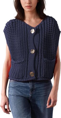 Ainangua Sleeveless Cropped Cardigan for Women Casual Chunky Knit Tank Tops Button Down Open Front Sweater Vest with Pockets in Saudi Arabia