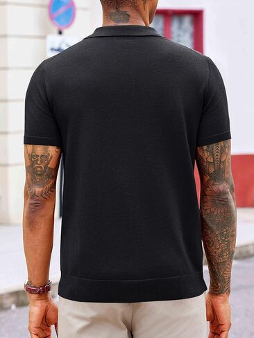 Runcati Mens Knit Polo Shirts Striped Vintage Short Sleeve Shirt Button Down Casual Slim Fit Sweater in Saudi Arabia