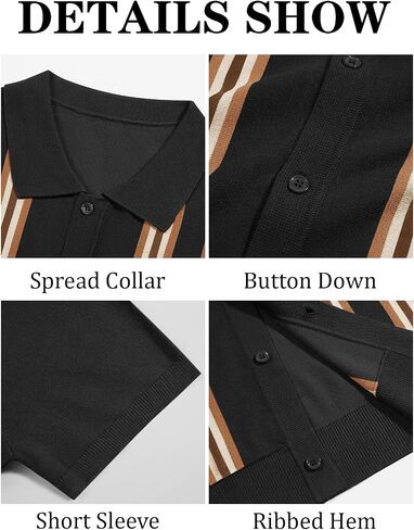 Runcati Mens Knit Polo Shirts Striped Vintage Short Sleeve Shirt Button Down Casual Slim Fit Sweater in Saudi Arabia