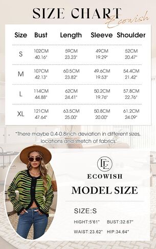 ECOWISH Women Button Down Cardigan: Fall Long Sleeve Crewneck Striped Open Front Cropped Sweater Casual Ribbed Knit Jacket in Saudi Arabia