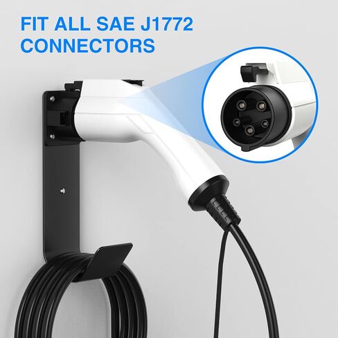 EV Charger Cable Holder, Wall-Mount J-Hook, Electric Vehicle Charger Holster, 304 Stainless Steel Material, Black in Saudi Arabia
