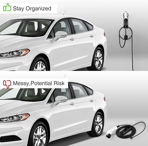 EV Charger Cable Holder, Wall-Mount J-Hook, Electric Vehicle Charger Holster, 304 Stainless Steel Material, Black in Saudi Arabia
