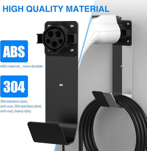 EV Charger Cable Holder, Wall-Mount J-Hook, Electric Vehicle Charger Holster, 304 Stainless Steel Material, Black in Saudi Arabia