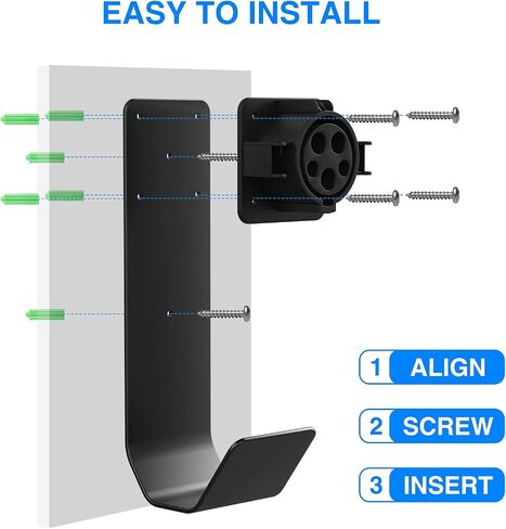 EV Charger Cable Holder, Wall-Mount J-Hook, Electric Vehicle Charger Holster, 304 Stainless Steel Material, Black in Saudi Arabia