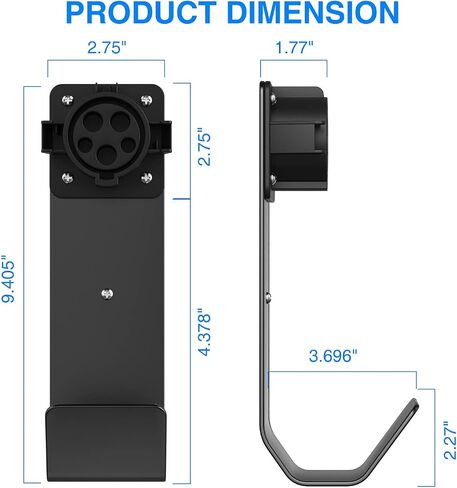 EV Charger Cable Holder, Wall-Mount J-Hook, Electric Vehicle Charger Holster, 304 Stainless Steel Material, Black in Saudi Arabia