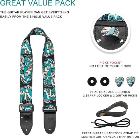 Guitar Strap for Bass, Electric & Acoustic Guitar, Guitar Straps with Pick Pocket, Free Strap Button& 2 Strap Locks in Saudi Arabia
