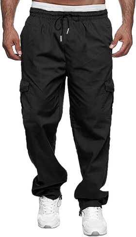 Uusollecy Men's Cargo Pants Casual Joggers Athletic Sweatpants Hiking Drawstring Tactical Pants with Multi Pockets in Saudi Arabia