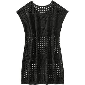 SweatyRocks Girl's Hollow Out Swimsuit Cover Up Sleeveless Crochet Beach Dresses