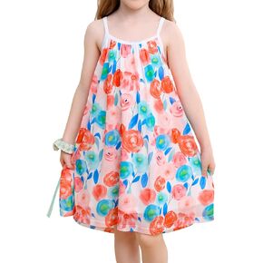 فستان صيفي بناتي كاجوال بحزام سباغيتي فستان صيفي بألوان قوس قزح مقاس 3-10 سنوات in Kuwait