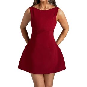 Women Sexy Backless Mini Dress Sleeveless Open Back A Line Tank Dress Formal College Graduation Dress
