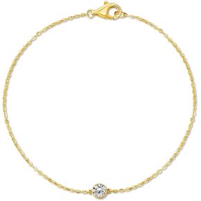 14k Solid Gold 5 Diamond Solitaire Station Bracelet for women(White),0.32ct,DEF VS~VVS, Bezel,No fading, No allergies,Lab grown Diamond,Lobster buckle