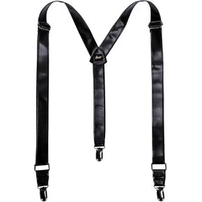 Leather Suspenders for Men, Slim Y-Back Suspenders, Adjustable Men's Suspenders with Metal Clips, Groomsmen Gift