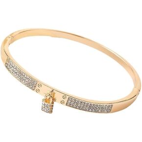 Gold Bangle for Women - Gold Lock Bracelet for Women Stainless Steel Love Friendship Bracelets with Cubic Zirconia