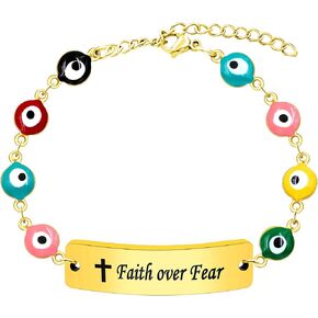 Stainless Steel Women's Charm Enamel Evil Eye Protection Chain Bracelet with Multiple Colors for You to Choose from