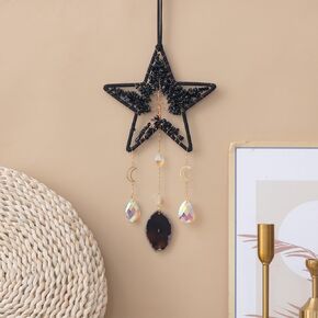 Black Star Dream Catcher Tree of Life Dream Catchers for Room Decoration Handmade Dreamcatcher Natrual Agate Gemstone Wall Hanging Ornament (Black)