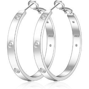 925 Sterling Silver Hoop Earrings for Women Large Silver Hoop Earrings Hypoallergenic Lightweight Silver Earrings Hoops with Cubic Zirconia 40/50/60mm