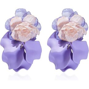 Chiffon Acrylic Rose Petal Earrings Dangle Exaggerated Flower Earrings Drop Statement Floral Tassel Light Weight Earrings Valentine's Day Gift