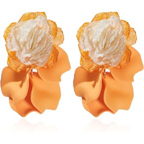 Chiffon Acrylic Rose Petal Earrings Dangle Exaggerated Flower Earrings Drop Statement Floral Tassel Light Weight Earrings Valentine's Day Gift
