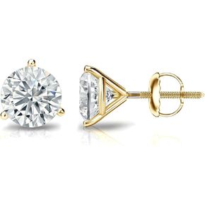IGI Certified 4 Carat Lab Grown Diamond Round Stud Earrings for Women in 14k Gold (H-I, VS1-VS2, cttw) 3-Prong Martini Screw Back Studs by Diamond Wish