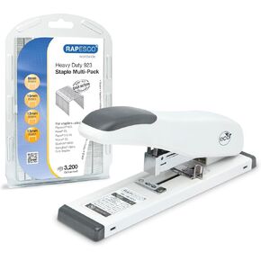 Rapesco 1307 ECO HD-100 Heavy-Duty Stapler with 2000 Type 923 Heavy-Duty 3/8" Staples, 100 Sheet Capacity, Black…