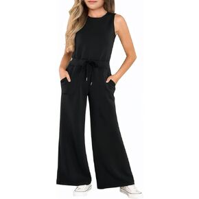 Girl's Jumpsuits Summer Sleeveless Overalls Round Neck One Piece Sets For Kids Fashion Long Pants Rompers