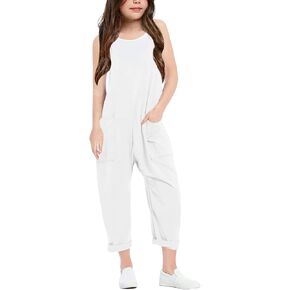 Girls’ Summer Sleeveless Jumpsuits Kids Casual Spaghetti Strap Cotton Long Pants Rompers