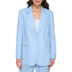 DKNY Long Sleeve Linen One-Button Jacket Frosting Blue SM