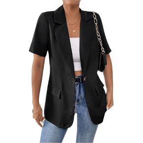 MakeMeChic Women's Short Sleeve Work Blazer Lapel Collar Button Down Lightweight Jacket