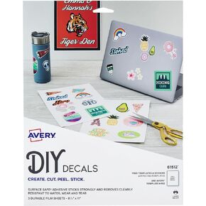 Avery Customizable Removable Wall Decals, 8.5" x 11", Tear and Water Resistant Printable Labels, 3 Blank Wall Decal Stickers (61512)