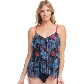 Mazu Women's Tankini Tops Mesh Ruffle Swim Tops Tummy Control Flounce Bathing Suit Swimsuit Top Only