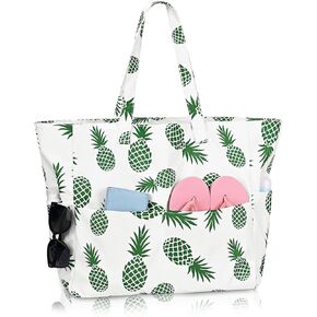 Iioscre Beach Bag for Women XXL Large Beach Tote Bag Waterproof Sandproof Swim Bag with Zipper Pockets Pool Vacation Travel