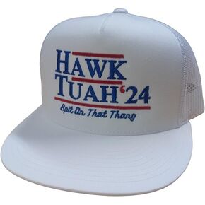 قبعة سائق الشاحنة Hawk Tuah 2024 المرحة السياسية للجنسين قابلة للتعديل ومطرزة من الخلف