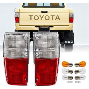 USR 84-88 4Runner Tail Lights - Rear Replacement Taillight Lamp Set (Left + Right) Compatible with 1984-1988 Toyota Pickup Truck 2WD/4WD & 84-89 4 Runner (Red/Clear Lens, 6 Bulbs, Wiring Included)