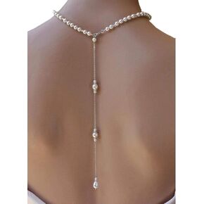 1PCS Exquisite Imitation Pearls Necklace Sexy Tassel Backdrop Necklace Long Body Chain Pendant Backless Dress Accessories Decoration Bikini Bodychain for Women Girls Wedding Brides and Prom