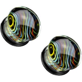 Pierced Owl Glass Rainbow Swirl Double Flared Plugs, Sold as a Pair