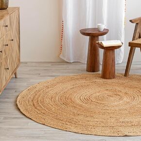 Jute Cotton Area Rug - Handcrafted Traditional Rugs - Hand Woven Rug - Natural Rugs for Entryway Bedroom, Dining Room, Rustic Bohemian Décor - Eco-Friendly - 8’ x 10’ - Natural Beige in Saudi Arabia