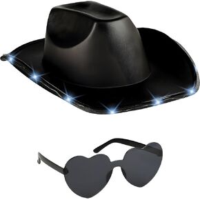 Funcredible Light Up Cowboy Hat and Glasses - Holographic Led Cowboy Hat for Women - Space Cowgirl Hat - Cowgirl Outfit